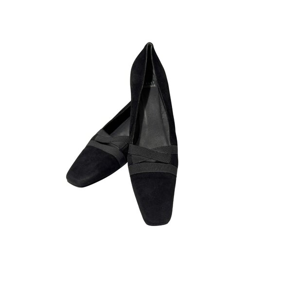 Stuart Weitzman Black Suede Leather Square Toe Kitten Heel Shoes Pumps XCross 8M - Picture 3 of 11